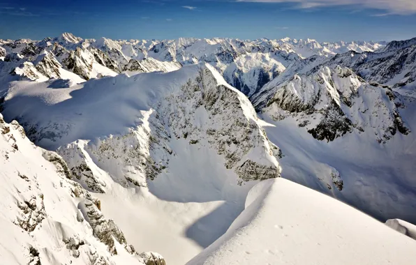 Picture snow, mountains, tops, the view from the top, ridge