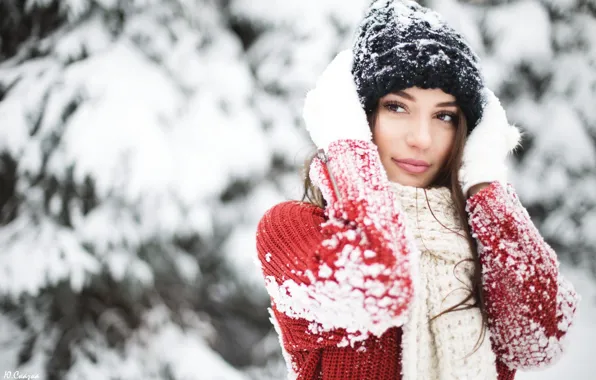 Winter, look, snow, hat, Girl, gloves, Julia Tale
