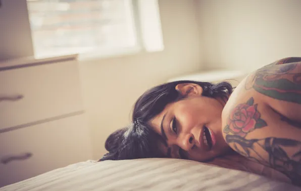 Brunette, tattoo, girl, sexy, tatto, Johannie