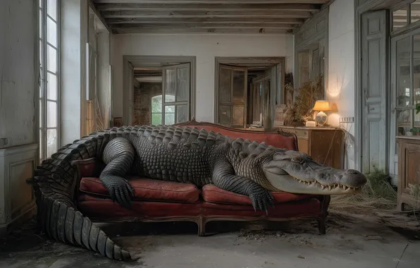 Picture crocodile, on the couch, neural network