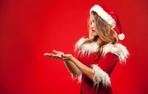 Pose, model, hat, new year, hands, makeup, dress, hairstyle