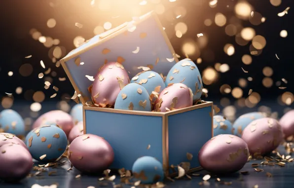 Holiday, box, eggs, spring, Easter, painted, eggs, easter composition