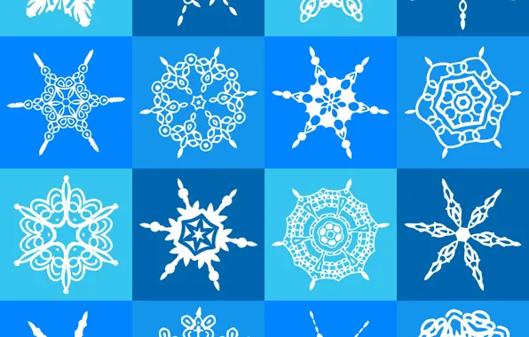 Winter, snowflakes, blue, background, pattern, white, patern