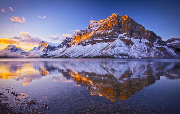 Snow, nature, lake, reflection, Canada, Albert, Banff National Park, Bow Lake