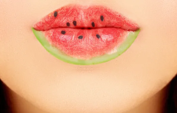 Picture creative, watermelon, lips