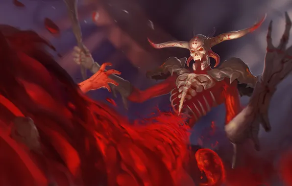 Blood, the demon, game, art, Smite, bloodfire hades
