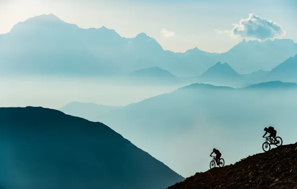Mountains, sport, cyclists, athletes