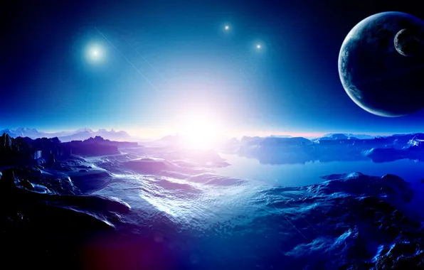 The sky, light, mountains, the universe, star, planet, relief