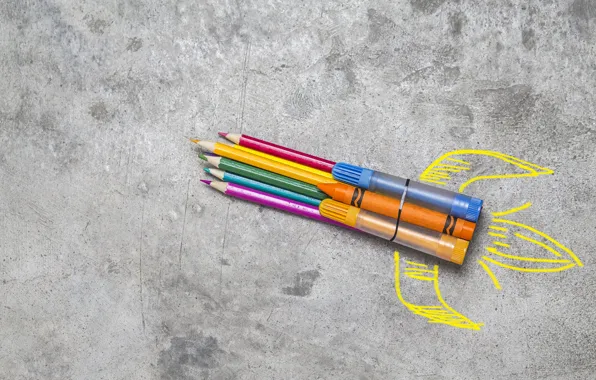Figure, Background, Rocket, Pencil