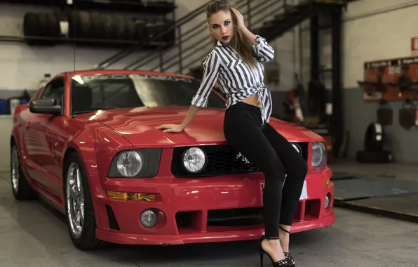 Picture look, model, garage, beauty, Ford Mustang, Anna