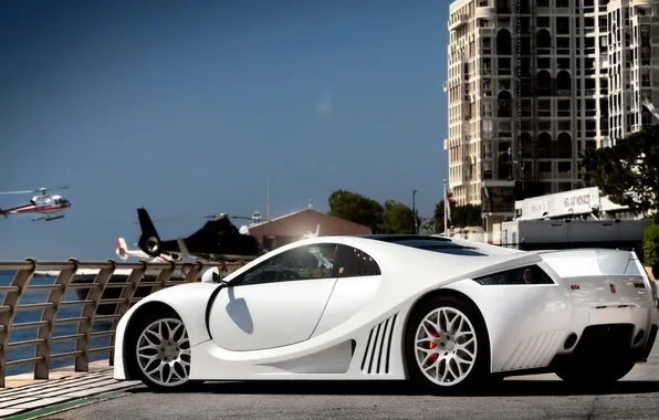 Picture white, design, the city, stylish, form, sports car, expensive