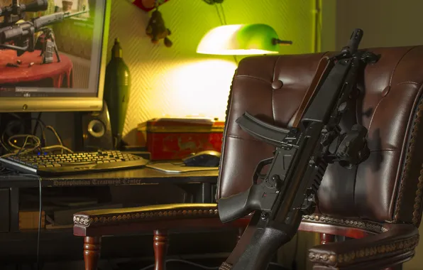 Weapons, room, chair, the gun, MP5