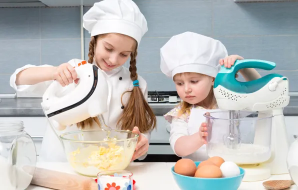Children, girls, kitchen, cook, cook, products, little girls