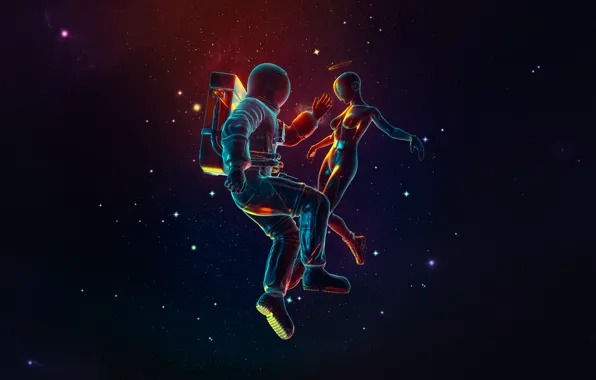 Girl, Stars, Nebula, Style, Girl, Astronaut, Astronaut, Art