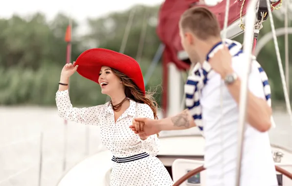 Picture girl, love, stay, yacht, pair, guy, walk