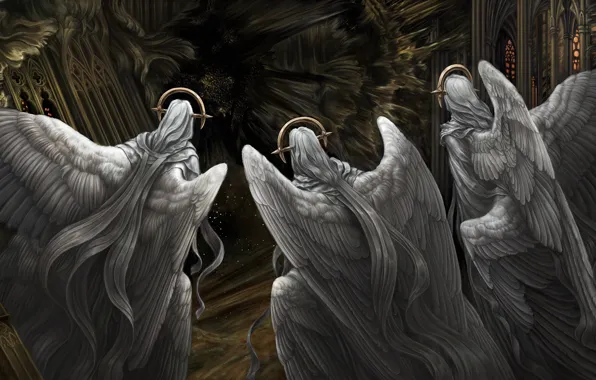 Picture angel, hole, art, trio