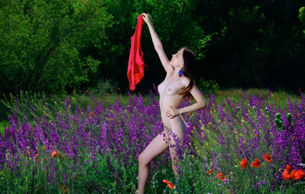 Chest, flowers, nature, naked, tummy, nipples, linen, Loboc