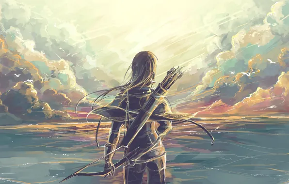 Girl, fantasy, warrior, art, Bow, quiver