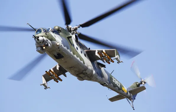 Picture flight, helicopter, combat, blades, Mi-24