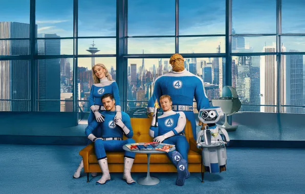Sofa, poster, characters, comic, costumes, Fantastic four, MARVEL, Fantastic Four