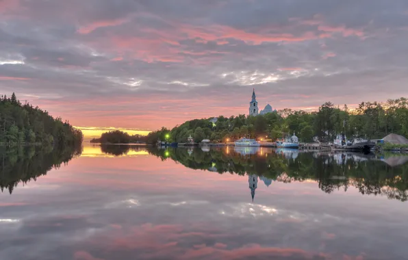 Picture landscape, sunset, nature, Bay, the evening, the monastery, Karelia, Balaam