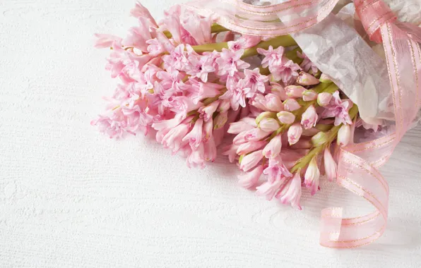 Flowers, pink, tenderness, bouquet, tape, hyacinth