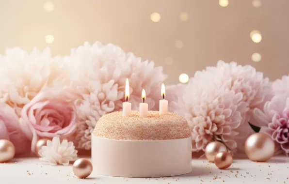 Balls, flowers, table, holiday, roses, candles, Christmas, cake
