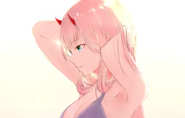 Girl, anime, art, white background, 002, Darling In The Frankxx, Cute in France
