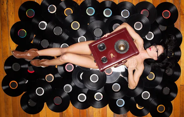 Playboy, dynamics, brunette, glasses, lies, vinyl, suitcase, playboy