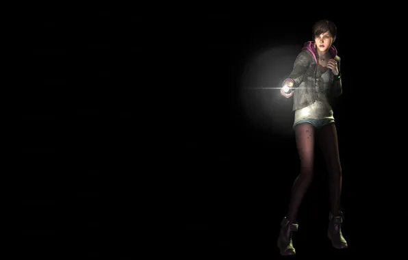 Picture girl, light, fright, the game, flashlight, black background, Moira, Resident Evil Revelations 2