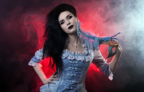 Picture look, pose, style, background, smoke, portrait, feathers, makeup