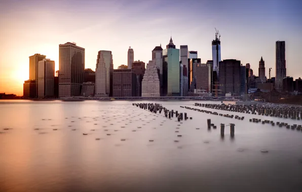 The city, New York, skyscrapers, New York, Brooklyn Bridge, Dumbo