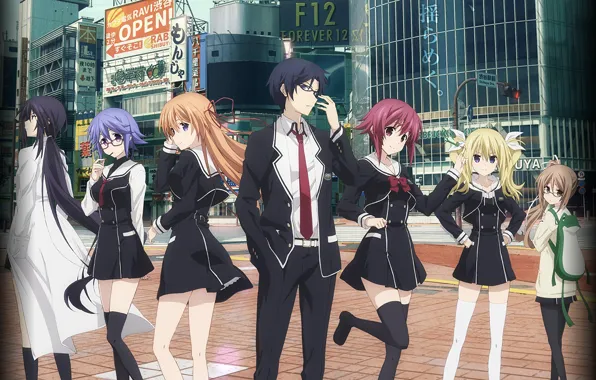 The city, girls, anime, art, guy, characters, Chaos Top, chaos head