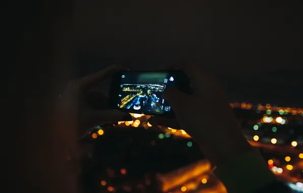 Night, the city, iPhone
