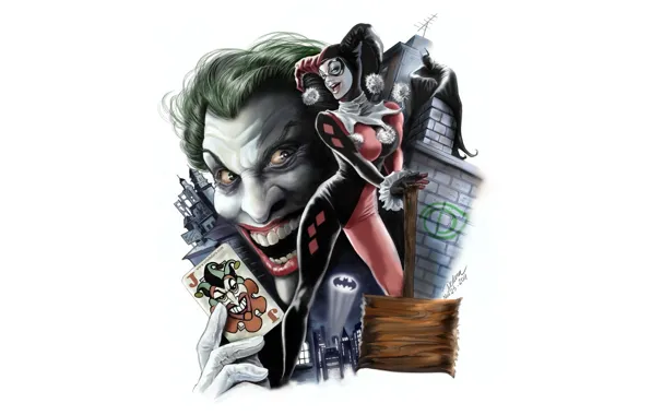 Picture background, art, Joker, Batman, art, Batman, Joker, Harley Quinn
