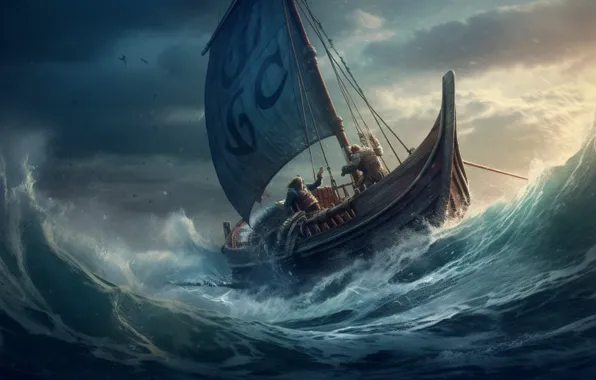 Sea, the storm, wave, water, clouds, storm, people, element