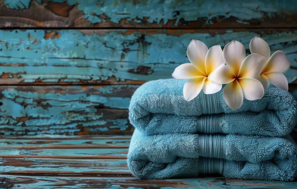 Flowers, Board, towels, plumeria, AI art, neural network