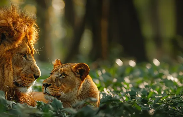 Lioness, Leo, Two, Digital art, Predators, Big Cats, AI art, The Art of Artificial Intelligence