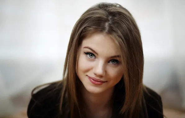 Look, smile, background, model, portrait, makeup, hairstyle, brown hair