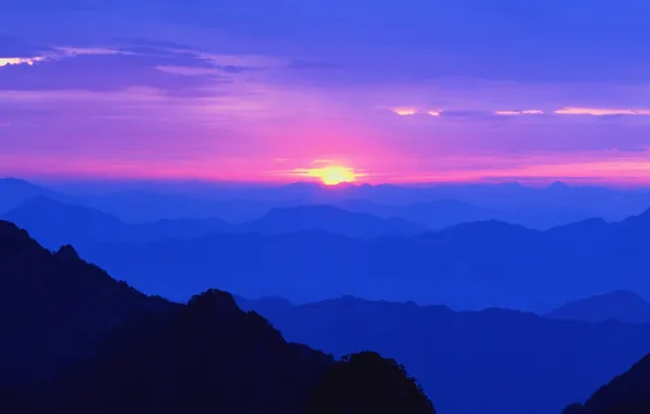 Picture sunset, mountains, night