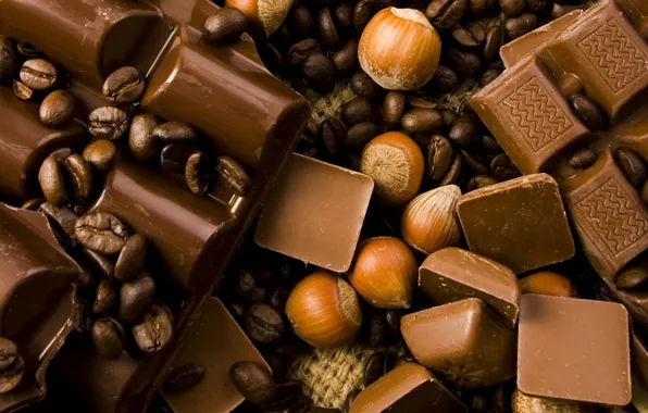 Chocolate, coffee beans, sweet, chocolate, sweet, hazelnut