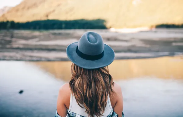 Girl, hair, back, hat, curls