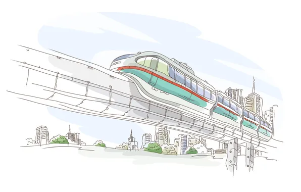 Vector, hand-drawn city, the monorails