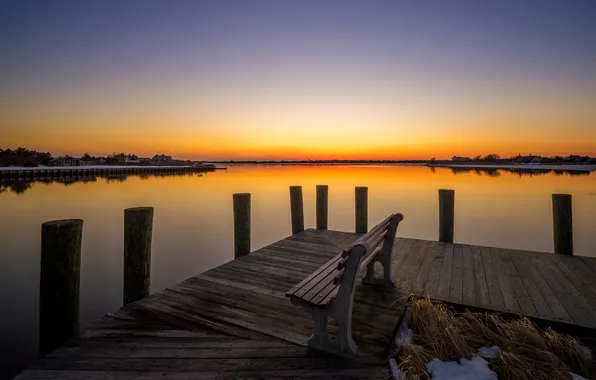 Picture sunset, bridge, bench