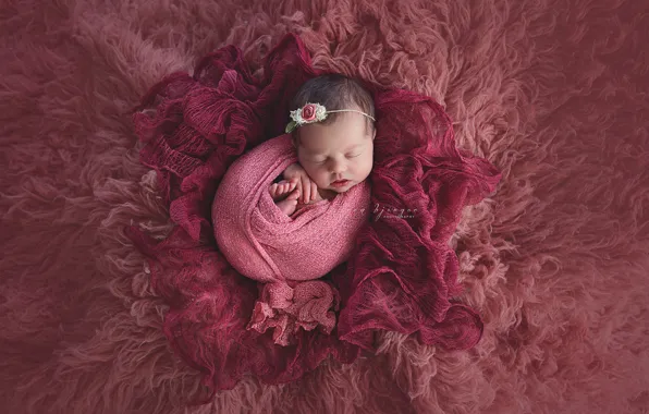 Pink, sleep, girl, fur, baby