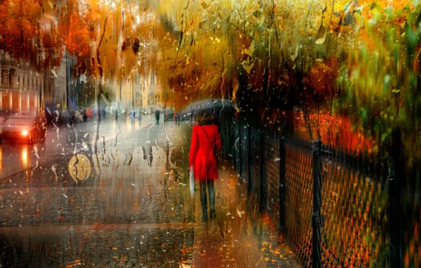 Autumn, girl, the city, rain, Saint Petersburg, Russia