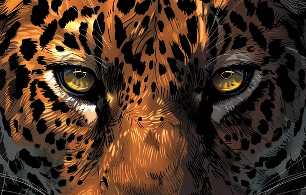 Picture Look, Jaguar, Eyes, Face, Predator, Art, Digital art, Big cat