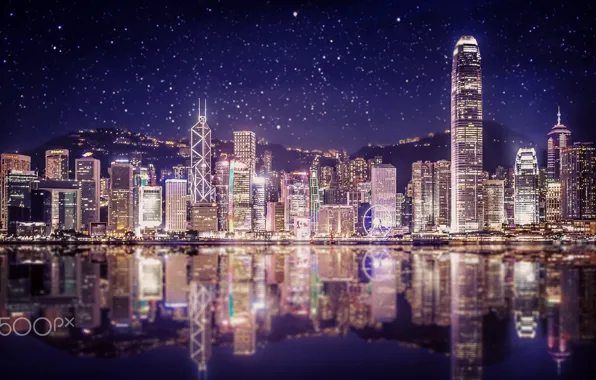 Night, the city, lights, China, Hong Kong