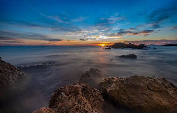 Sunset, coast, Spain, Cullera