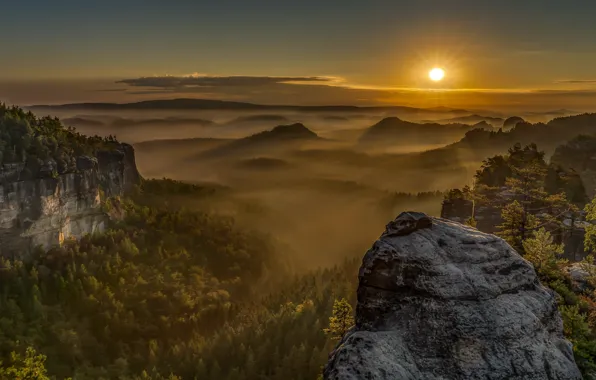 Sunset, mountains, Saxon Switzerland